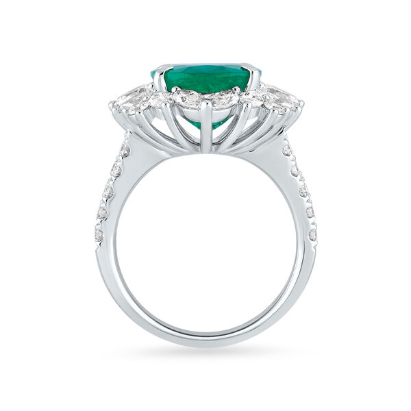 Emerald Oval-Cut Ring with Diamonds in White Gold